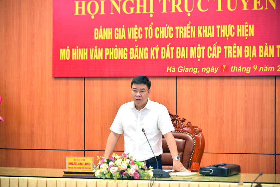 Phó Chủ tịch Thường trực UBND tỉnh Hoàng Gia Long phát biểu tại Hội nghị.