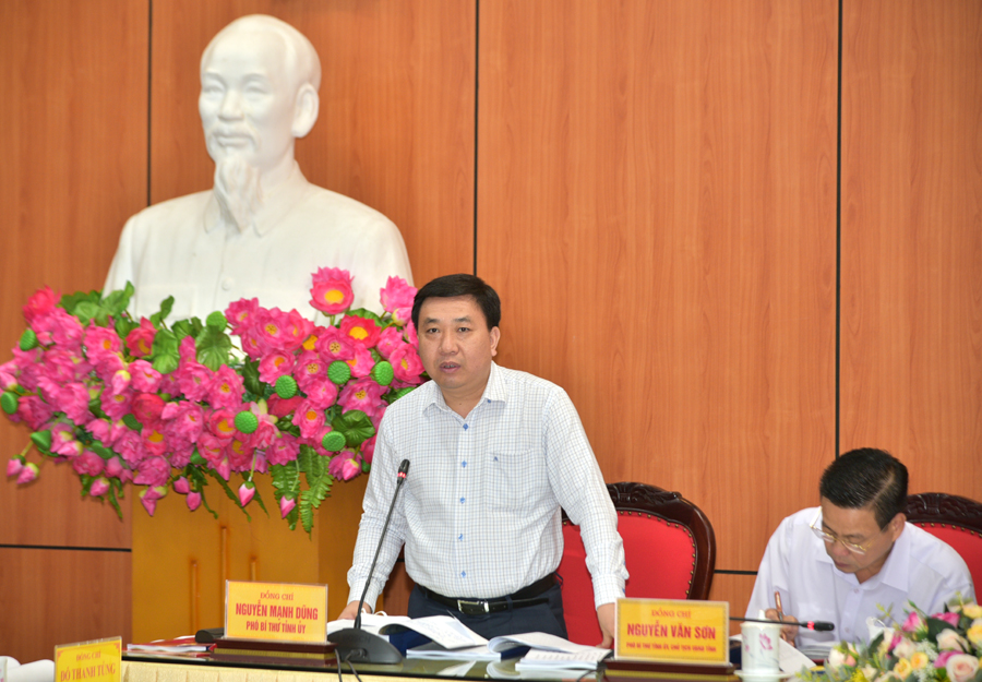 Phó Bí thư Tỉnh ủy Nguyễn Mạnh Dũng thảo luận tại phiên họp.