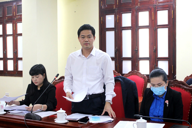 Đồng chí Vũ Mạnh Hà, Trưởng Ban Tuyên giáo Tỉnh ủy phát biểu tại buổi làm việc.