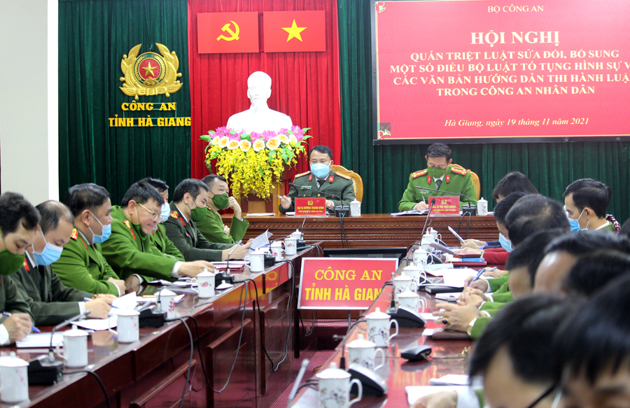 Các đại biểu dự hội nghị tại điểm cầu Công an tỉnh Hà Giang.