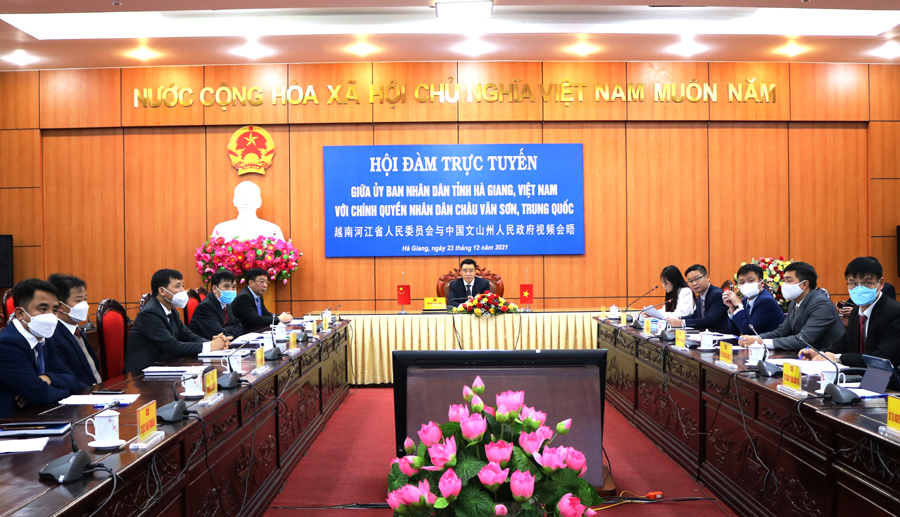 UBND tỉnh Hà Giang hội đàm trực tuyến với Chính quyền nhân dân châu Văn Sơn, tỉnh Vân Nam.