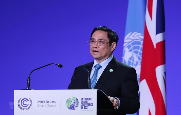Thủ tướng Phạm Minh Chính phát biểu tại Hội nghị lần thứ 26 các Bên tham gia Công ước khung của Liên hợp quốc về Biến đổi khí hậu (COP26). 