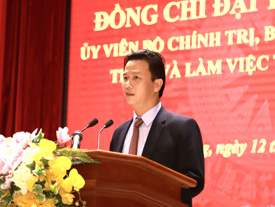 Bí thư Tỉnh ủy Đặng Quốc Khánh phát biểu tiếp thu ý kiến chỉ đạo của Bộ trưởng Bộ Công an Tô Lâm