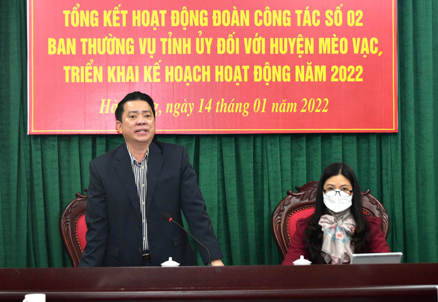 Trưởng ban Dân vận Tỉnh ủy, Trưởng Đoàn công tác số 02 Trần Mạnh Lợi phát biểu tại hội nghị.