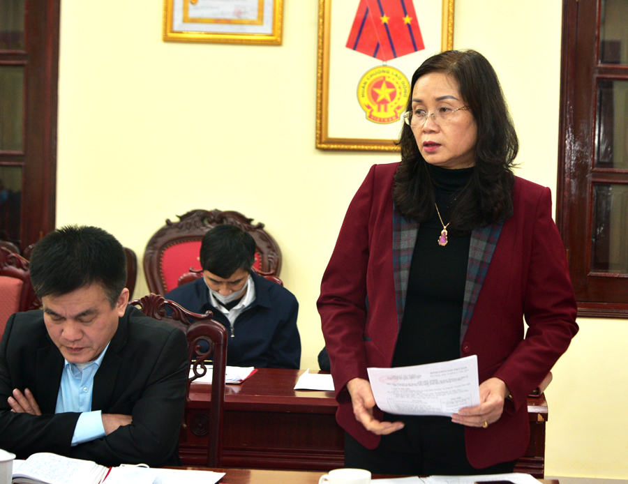 Phó Chủ tịch UBND tỉnh Hà Thị Minh Hạnh thảo luận tại hội nghị.