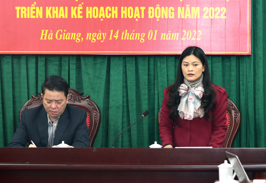 Bí thư Huyện ủy Mèo Vạc Vương Ngọc Hà phát biểu tại hội nghị.